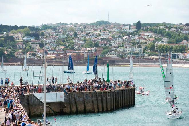 Crowds gather on Torbay Harbour to wave the Solitaire du Figaro fleet on the next leg of the race. - Solitaire du Figaro © Lloyd Images